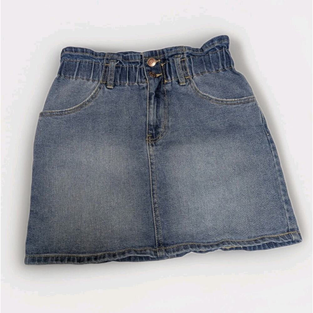 Wild Fable Stretch Gathered Waist Jean Skirt Medium Wash High Rise Denim Size XS